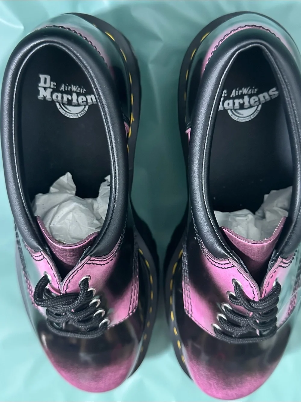 New Dr Martens 8053 Distressed Leather Platform Shoes pink black ombré leather 9